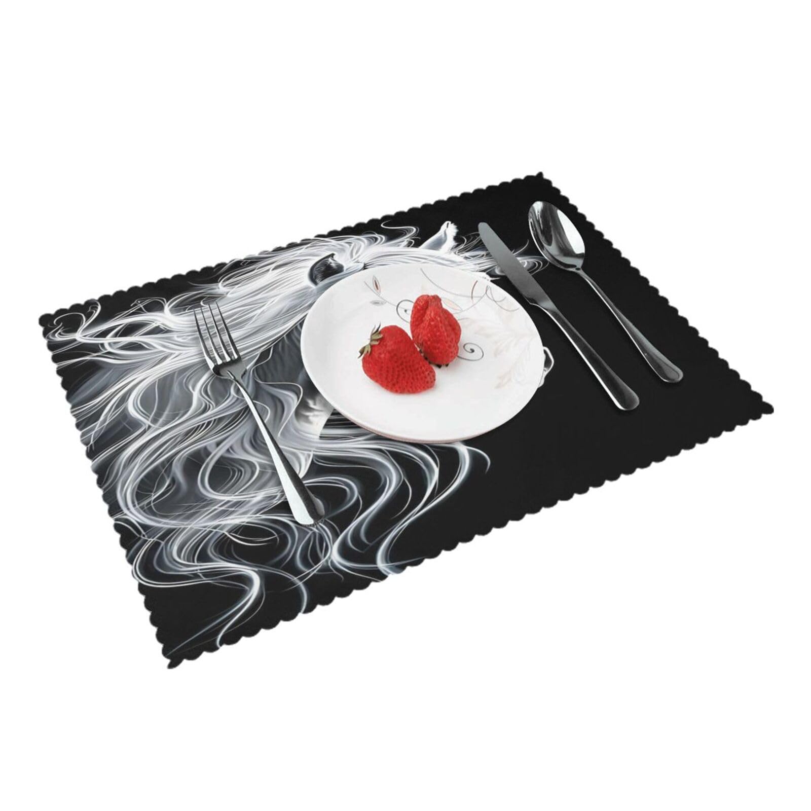 White Horse Mane Placemats Set of 4 Print Table Mats Place Mats Table Decor for Kitchen Dining 12X18 in