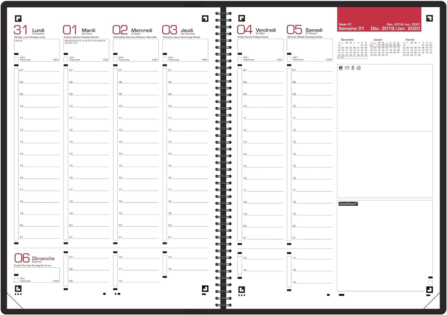 Agenda Oxford Semainier Août 2025-2026 - 15x21cm, Couverture Polypro Gris Anthracite