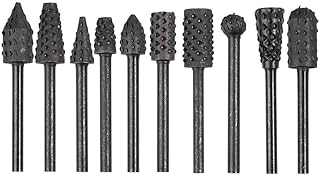 Bestgle 10pcs 1/8”(3mm) Shank Rotary Burr Rasp Set Carbon Steel Wood Carving File Rasp Drill Bits Fit for Rotary Tools DIY Woodworking Wood Plastic Carving Polishing Grinding Engraving, Black