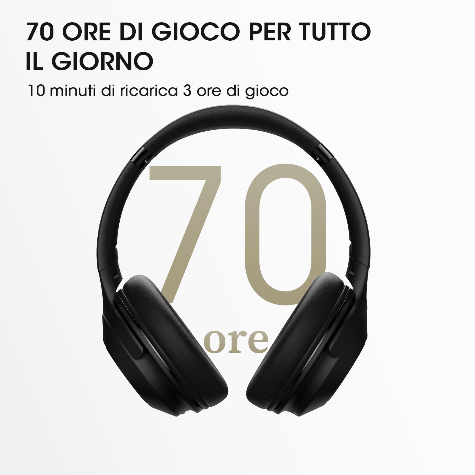 DOQAUS Cuffie Wireless Bluetooth 5.3-70 Ore Di Riproduzione,Cuffie Bluetooth Over Ear,3 EQ Modalità di Suono,Senza Fili Stereo HiFi con Microfono,per Viaggio/Telefono/PC