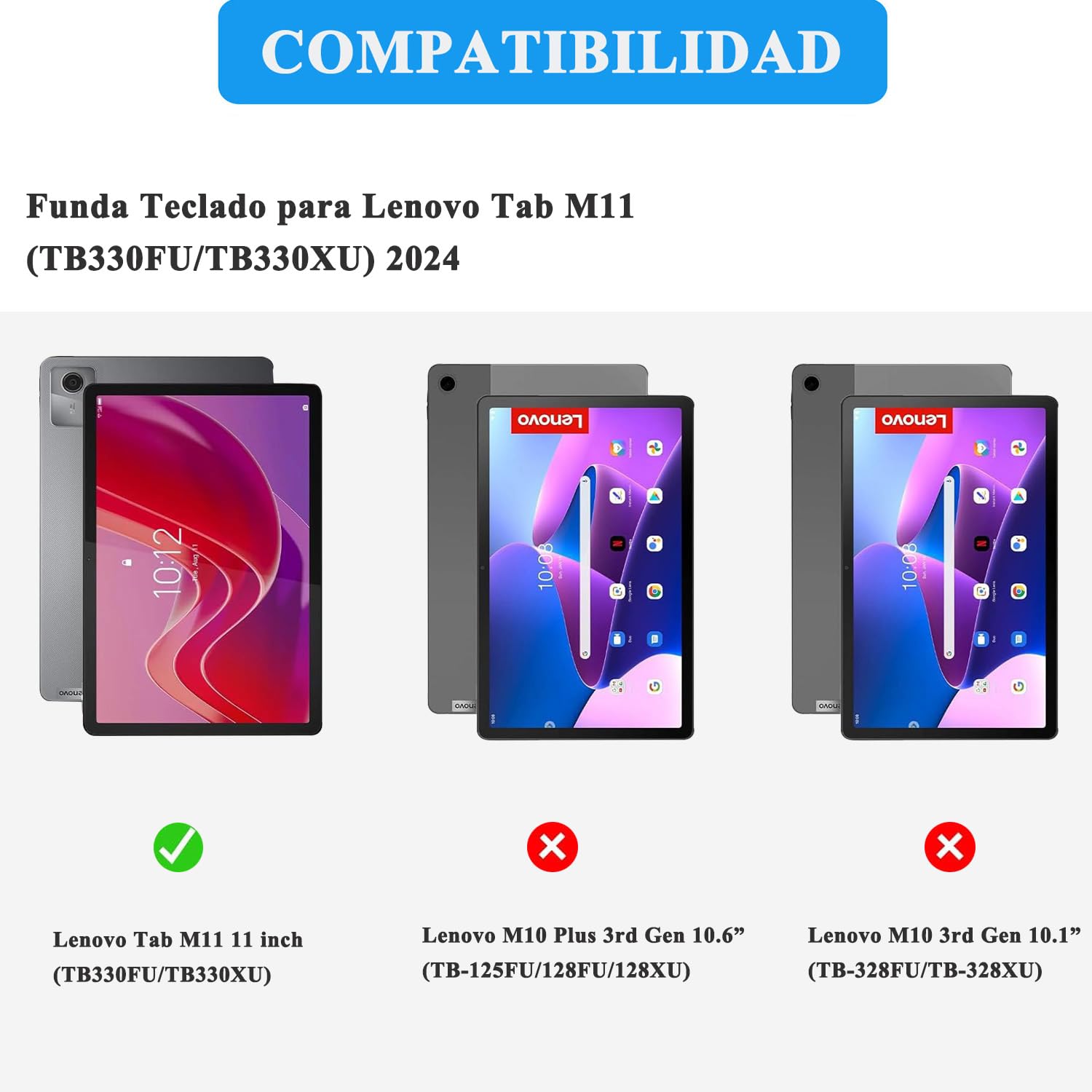 Funda Teclado para Lenovo Tab M11 2024 11 Pulgadas, Español Ñ Bluetooth Magnético, Smart Funda con Teclado QWERTY para Lenovo Tab M11 Tablet 11" (TB330FU/TB330XU) 2024, Negro