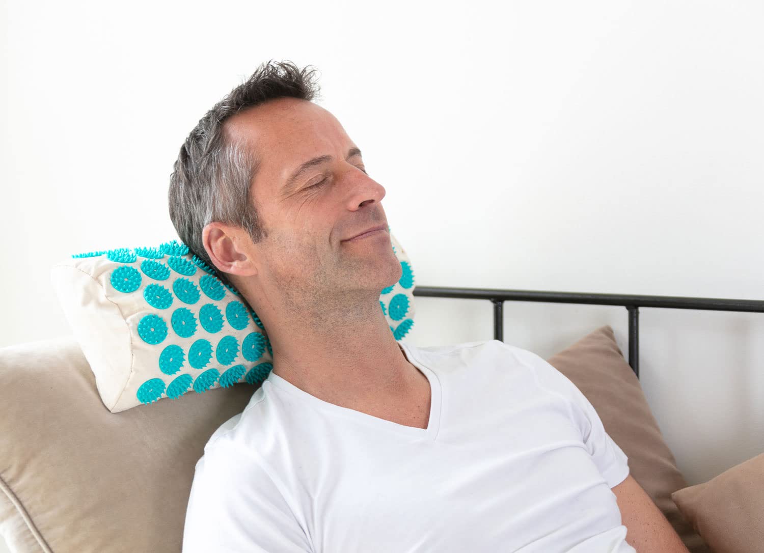 CLIMSOM ZEN - Coussin Chauffant Cervicales Acupression, Textile et Garnissage 100% Bio, Garnissage Naturel Épeautre, Fourni avec Livret Conseil (Bleu)