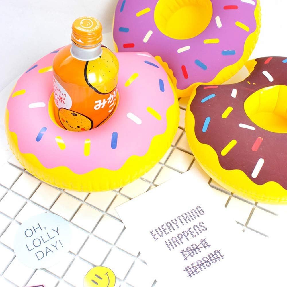 HansGo Inflatable Drink Holder, 12 PCS 8 Inches Donuts Floating Coasters 3 Color Doughnut Drink Floaties for Pool Party Water Fun