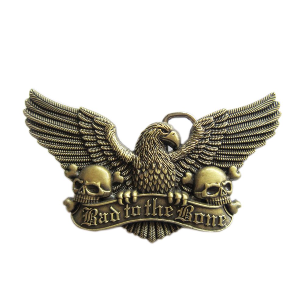 Hebilla de cinturón con alas y calaveras vintage de bronce antiguo para correas de cuero 6