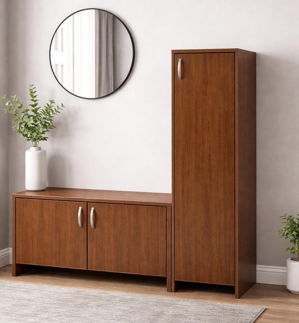 Alpine Willow Wooden Shoe Rack (DIY Assembly) Shoe Cabinet Set with Doors | Modern multiutility Storage Set with Bench & Cabinet | Entryway Organizer for Shoes, Hats, & Accessories – Walnut Finish-image-47
