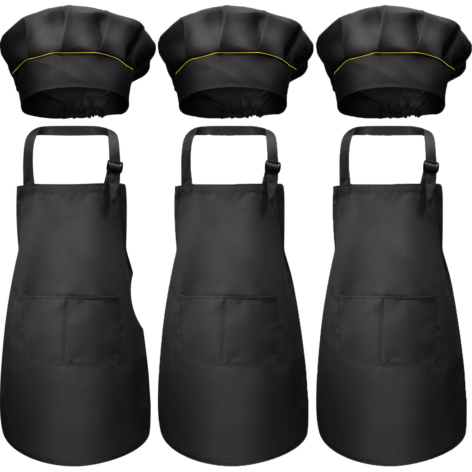 3 Set Enfants Tablier et Chef Chapeau, Tablier Ajustable pour Enfants, Tablier pour Garçon Filleavec 2 Poches pour Cuisine, Peinture, Jardinage pour les Enfants de 4 à 12 ans (Noir 3 Set Enfants Tablier et Chef Chapeau, Tablier Ajustable pour Enfants, Tablier pour Garçon Filleavec 2 Poches pour Cuisine, Peinture, Jardinage pour les Enfants de 4 à 12 ans (Noir