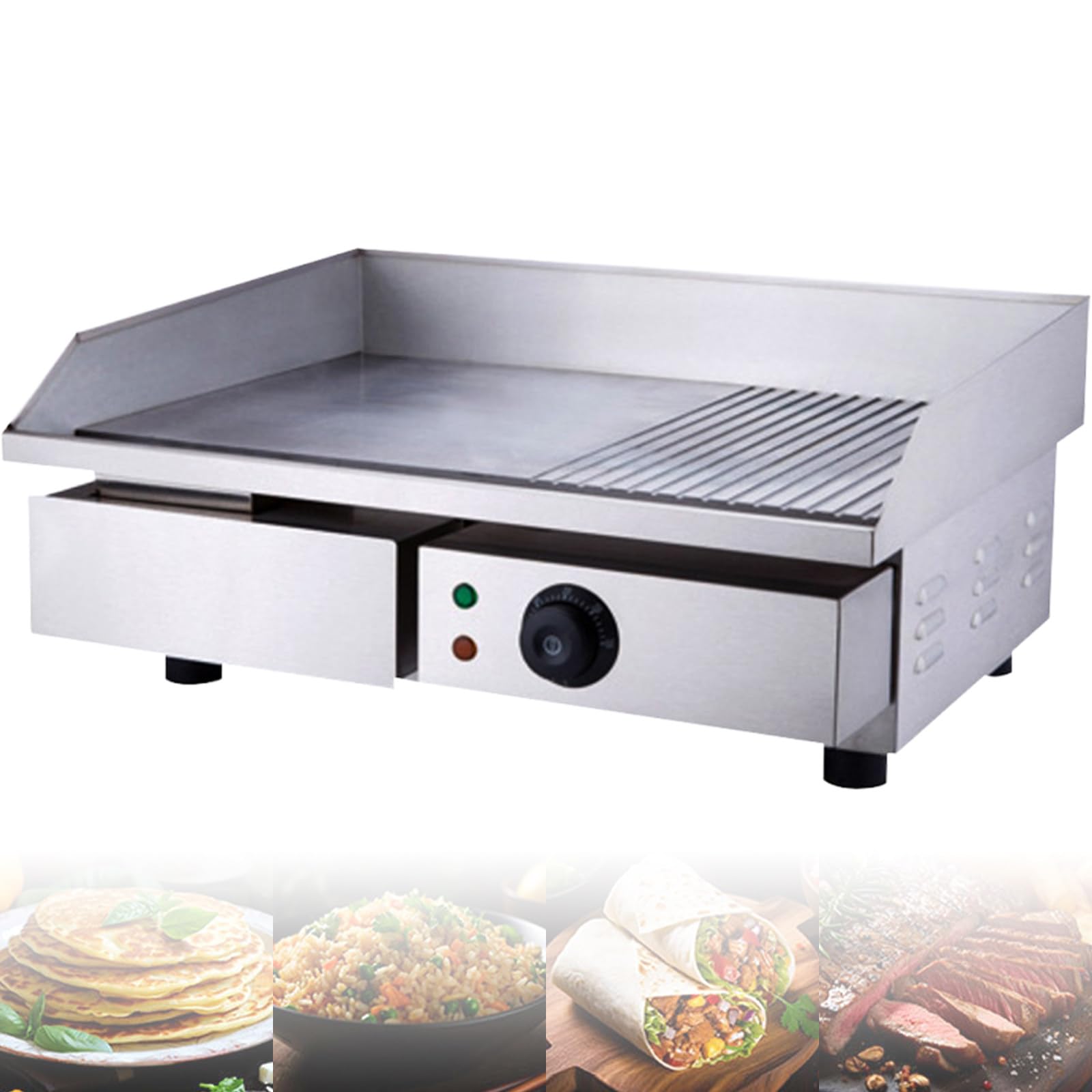 Plancha EléCtrica Comercial, Plancha EléCtrica Profesional, ProteccióN contra Salpicaduras Y Calor, Bandeja Recogegrasa, para Carne Y Panqueques 818-B
