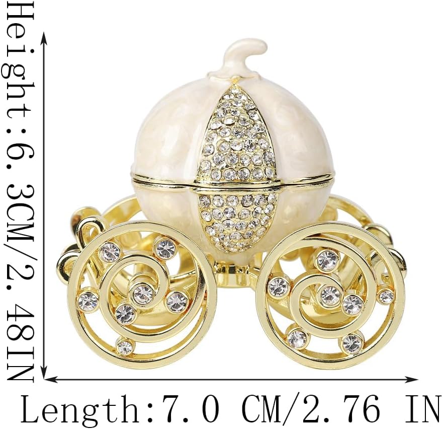 QIFU Hand Painted Enameled Cinderella Pumpkin Carriage Decorative Hinged Jewelry Trinket Box Unique Gift for Family - Image 3