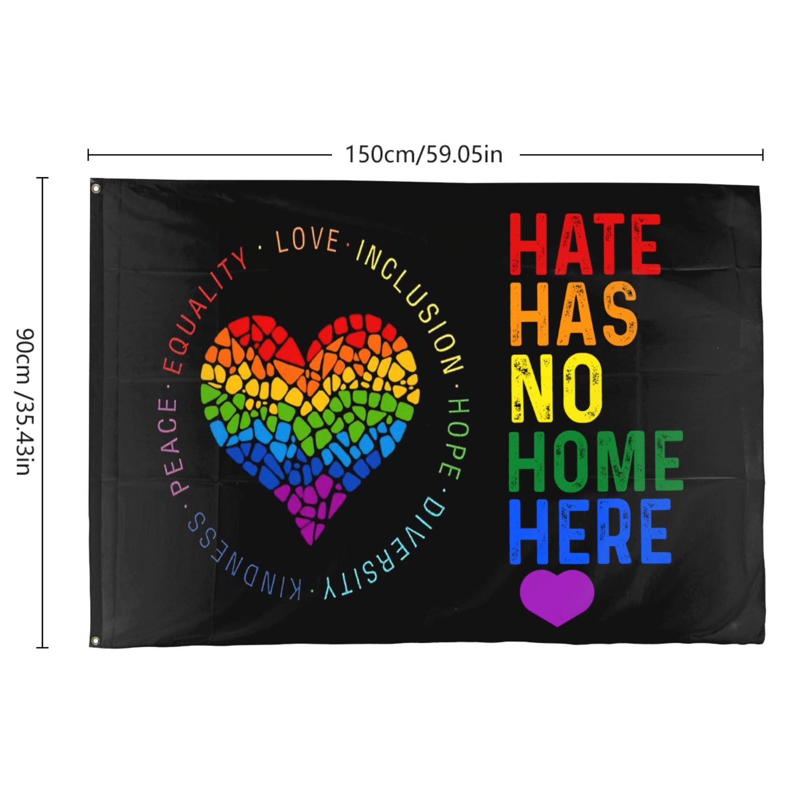 Carlorm „Hate Has No Home Here“ Flagge, 90x150 Cm – Aus Polyester, Doppelt Genäht, Für Innen & Außen