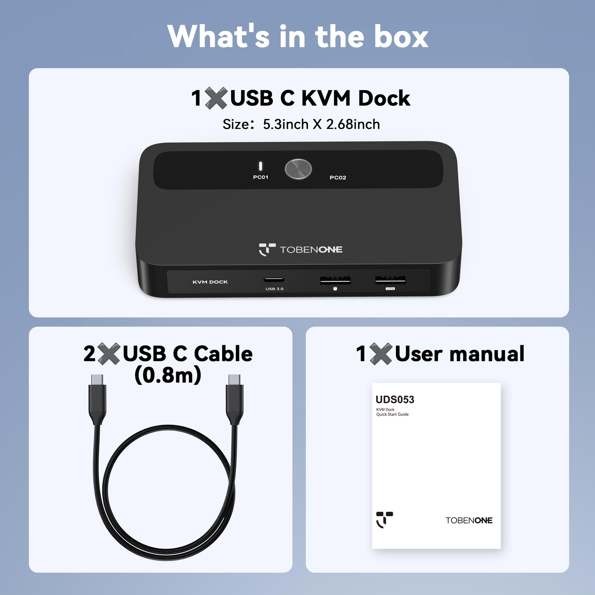 TobenONE USB C KVM Switch 1 Monitor 2 Computer 4K @ 120Hz HDMI, Plug and Play