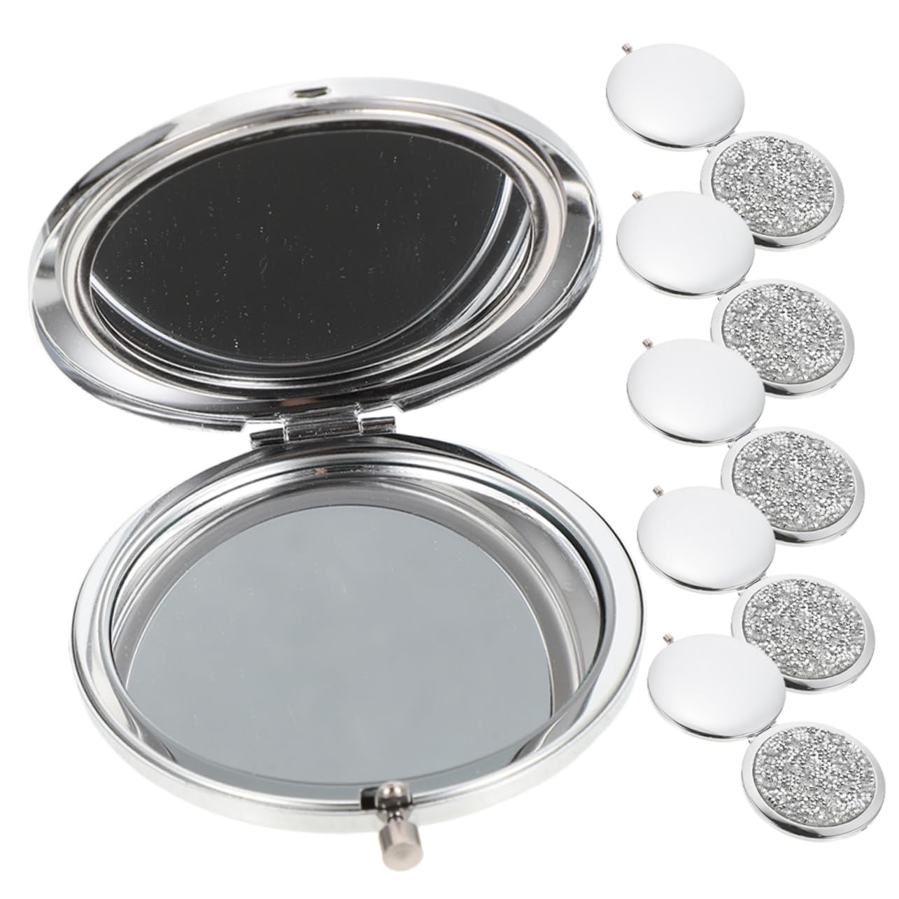 Didiseaon Specchio da Trucco Rotondo Compatto in Metallo, 2x Ingrandimento, Design con Cristalli, 6 Pezzi, Specchio Tascabile per Viaggio e Uso Quotidiano