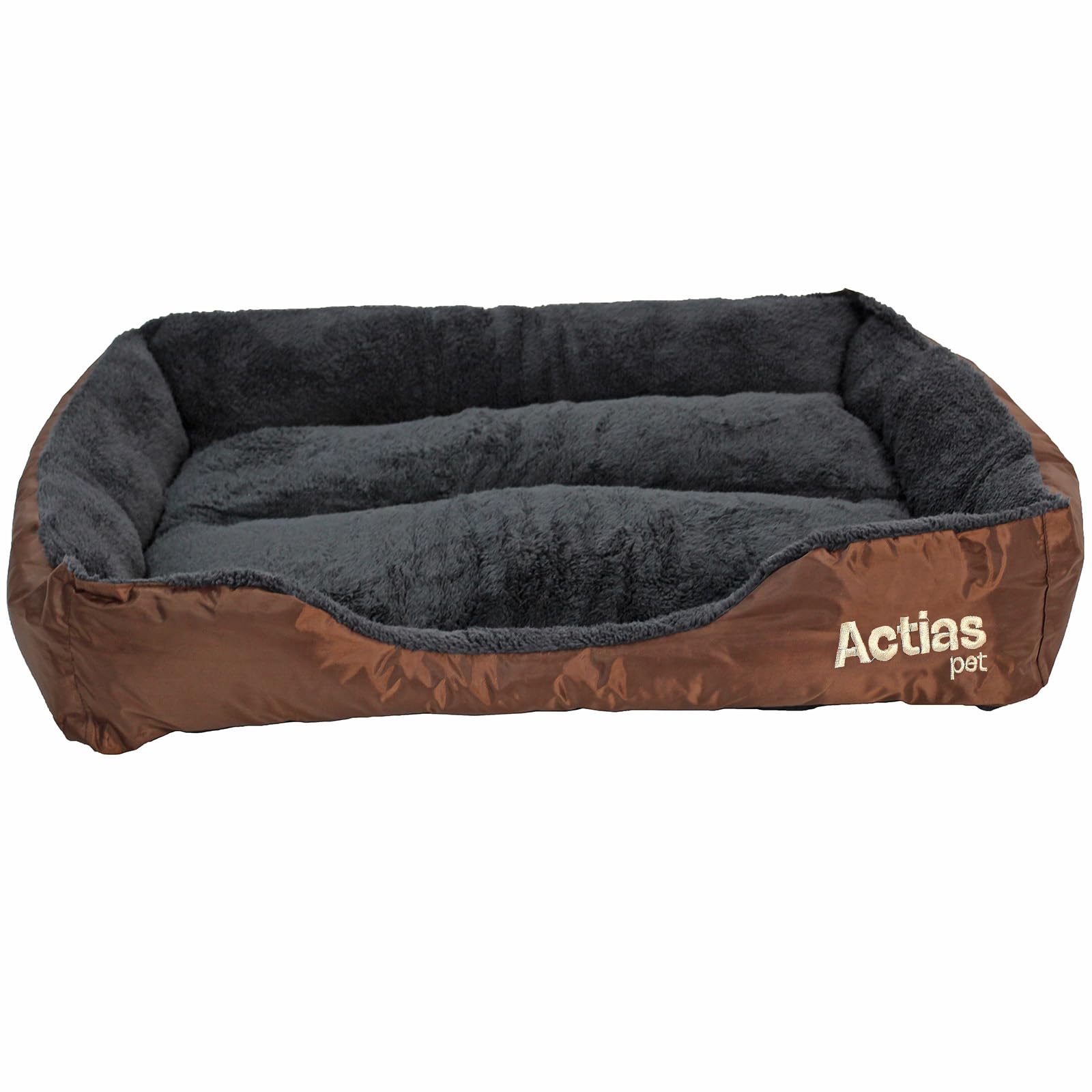 Actiaspet - Soft Washable Dog & Cat Bed | Cozy Faux Fur Fleece Cushion Basket for Pets & Puppies (Brown, Large) — image 1