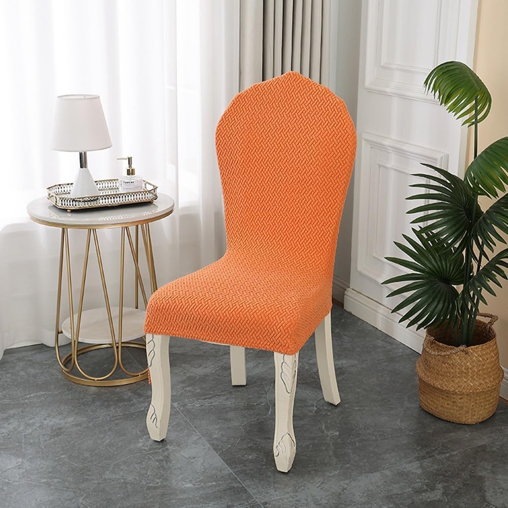 Round Back Dining Chair Covers Set of 1/2/4 Upholstered Kitchen Chair Slipcovers Retro Wood Side Chair Covers for Hotel Table Banquet(Orange,4PCS)