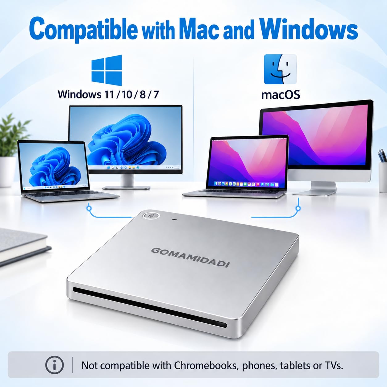 USB 3.0 & Typ-C Externes DVD-CD-Laufwerk, tragbarer Brenner und Leser für Laptop, PC, Mac, Windows 11/10/8/7, Plug & Play, leichtes Design für Zuhause, Büro und Reisen