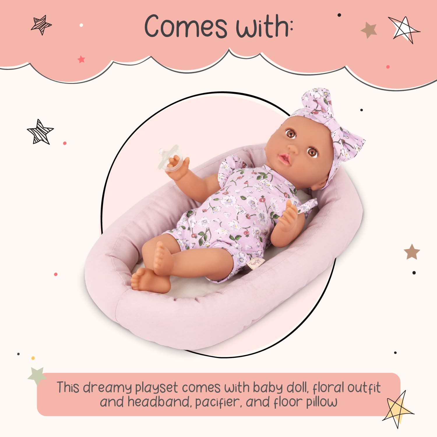 LullaBaby – 14-Inch Realistic Baby Doll – Brown Eyes & Soft Body