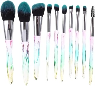 10 Piece Makeup Brush Set Blue Plastic and Fiber Wool | Sensitive Skin Friendly, Evenly Spreads Blush, Foundation and Eye Shadow Application