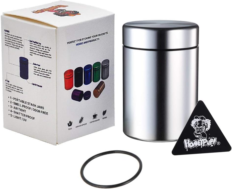 Smell Proof Jar, Aluminum Airtight Stash Storage Container with Rubber Ring Keep Goods Fresh, Silver 65ML