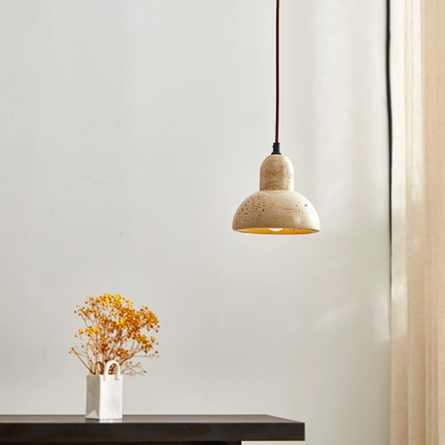 Lampada Sospensione Giapponese Wabi-sabi In Travertino, 5,9 Pollici