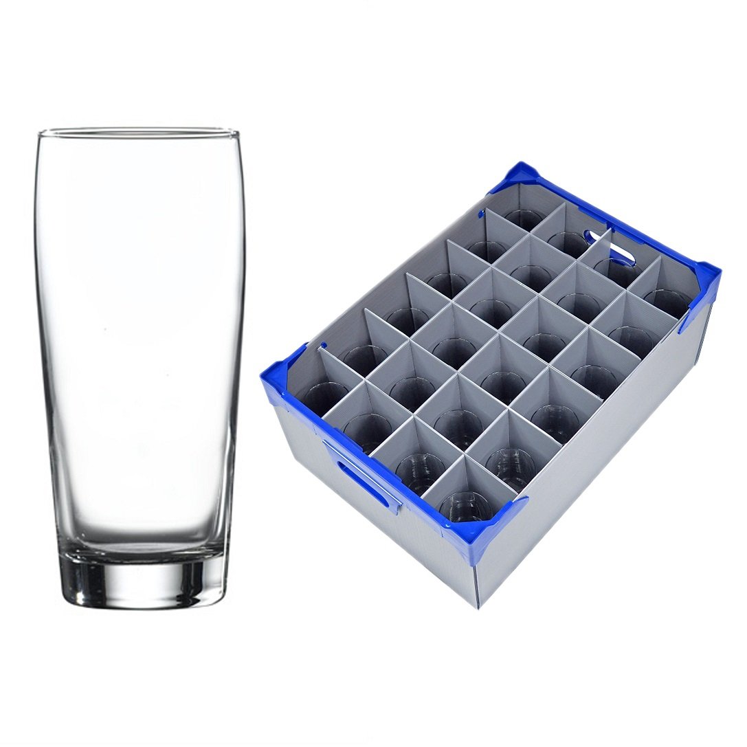 Hiball Tumbler Glass 38cl / 13.25oz and Glassware Storage Box (Glassjack) | x 24 Hiball Tumbler Glasses and x 1 Glassware Storage Box with Lid