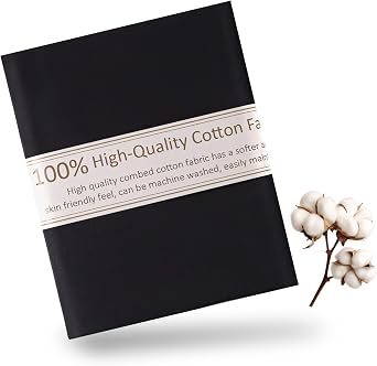 Black Cotton Fabric for Sewing 59 Inch Wide Natural 100% Cotton Poplin Fabric by The Yard Soft Embroidery Cotton Material Apparel Cloth Black, 1 Yard