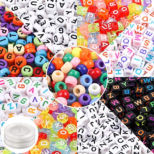 Quefe 1500pcs Beads Kit, Letter Beads, Large-Hole Beads with 2 Rolls of 9-Meter