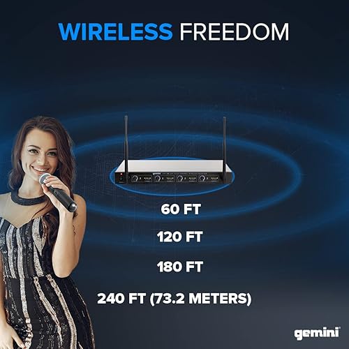 Miniatura 8 de Gemini Sound UHF-04HL - Equipo de audio profesional para DJ, de un solo canal, cuádruple, 4, inalámbrico, UHF, sistema receptor de micrófonos