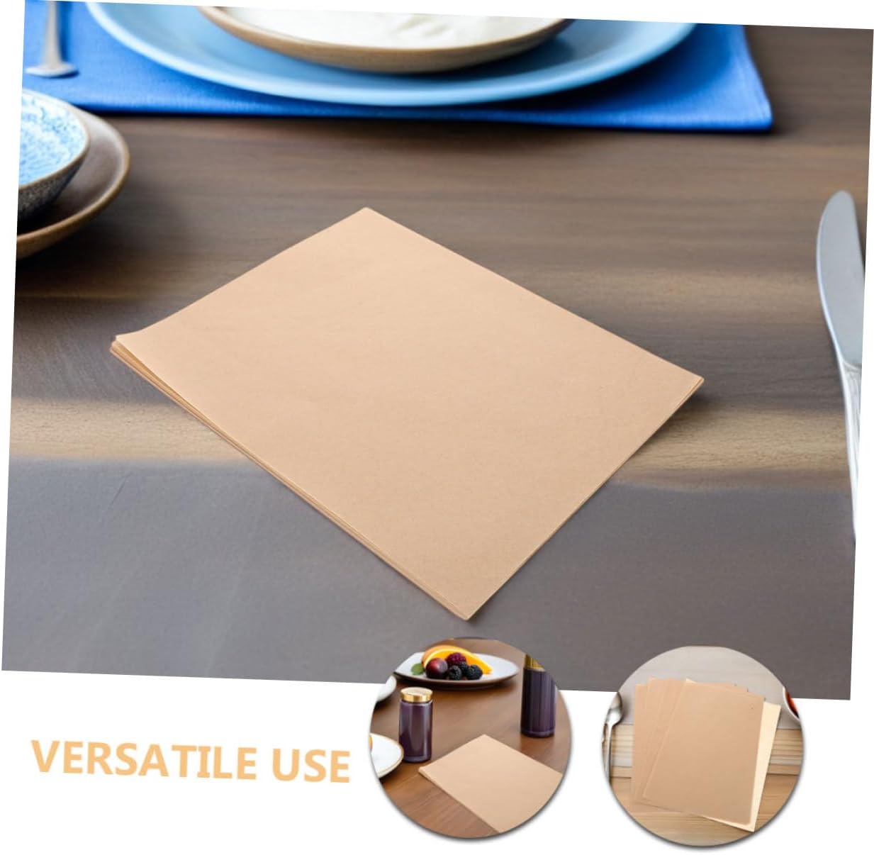 KICHOUSE Greaseproof Baking Paper Sheets 500pcs 20x25cm Natural Brown Oil-absorbing Parchment Liners for Pizza Fried Food Bbq Snacks