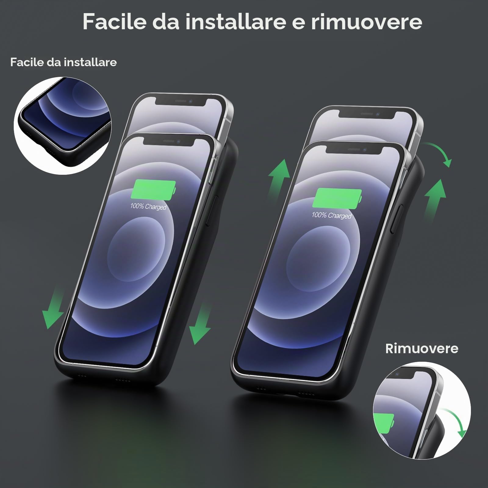 Cover Batteria per iPhone 12/12 Pro (6,1"), 10800mAh Cover Ricaricabile Custodia Batteria C over Caricabatterie Portatile Battery Case, Batteria Ricaricabile Estesa per iPhone 12/12 Pro
