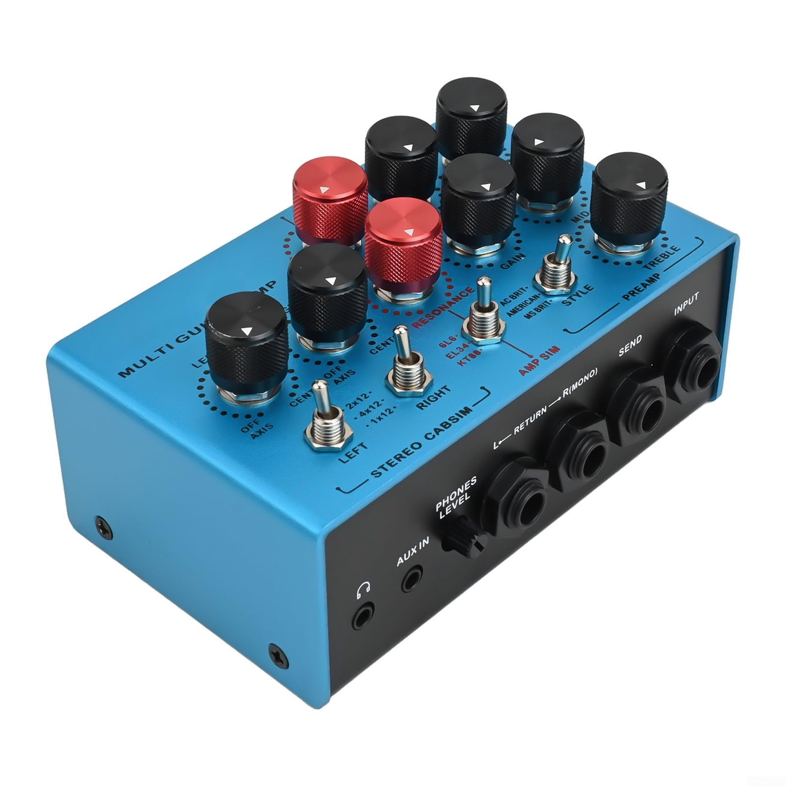 Moskyaudio - Pedal de efecto de amplificador de guitarra multifuncional con simulación de gabinete y para bucle Fx para guitarristas eléctricos, carcasa metálica negra, diseño compacto, salida