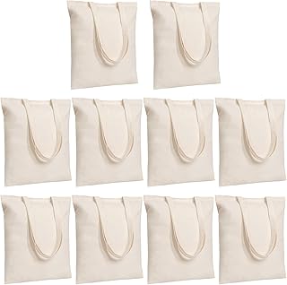 Morcheiong 10 Pack Cotton Canvas Bag Blank Tote Canvas Bags Reusable Grocery Shopping Bags, Suitable for DIY Craft, Grocery, Promotion, Gift, Shopping, Drawing, Advertising, Giveaway, Activity