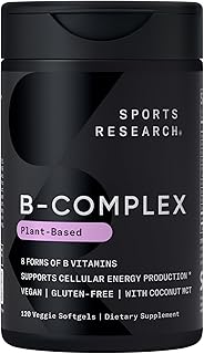 Max Potency Sports Research B-Complex: 120 Veggie Softgels with Methylated B12 & Folate