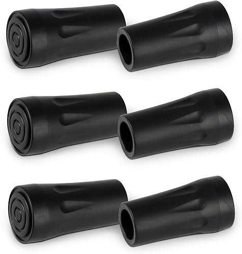 KINGGEAR Walking Stick Tips - 6-Piece Set of Replacement Rubber Walking Stick Tips That fit Most Mountaineering and Hiking Walking Sticks and