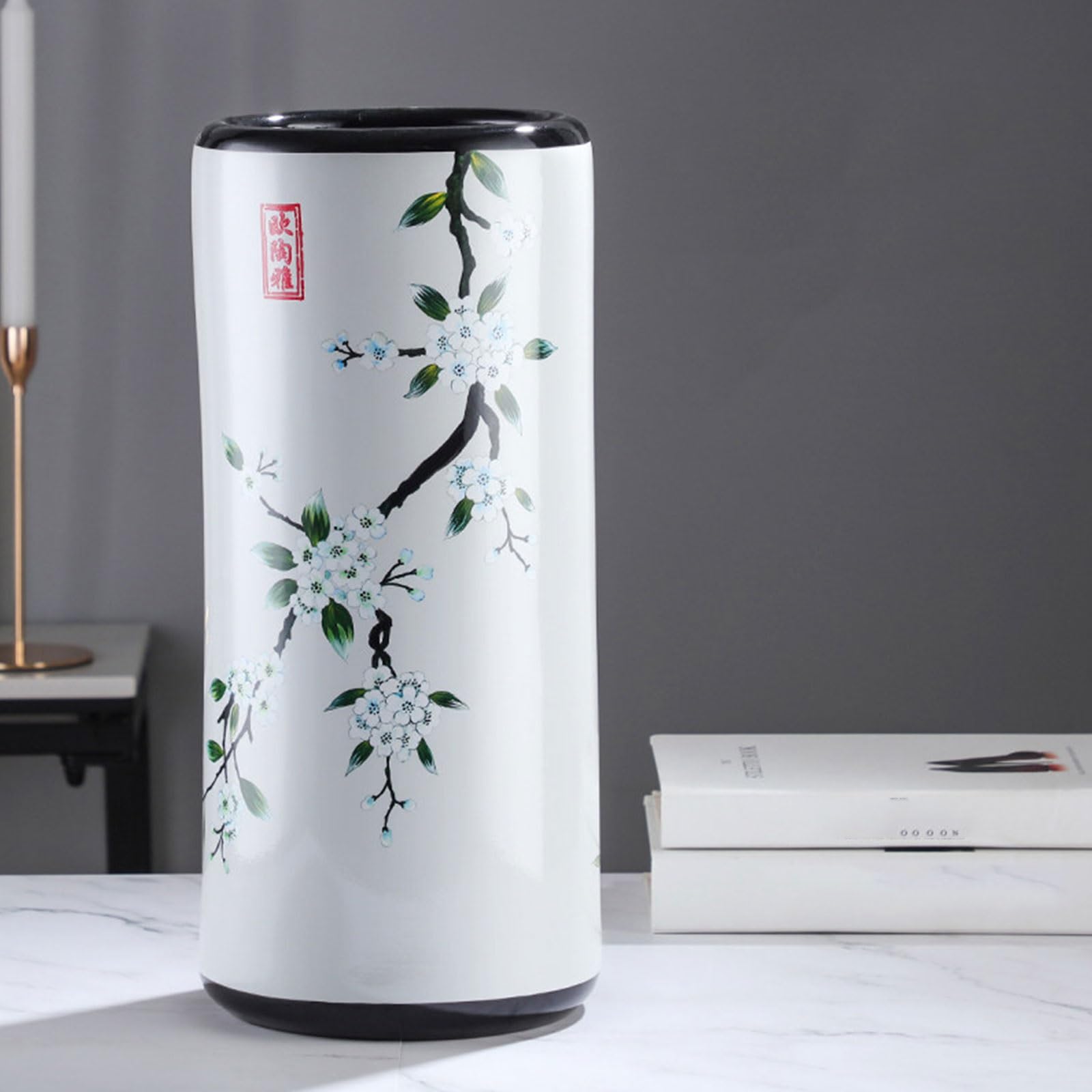 OECETCAWKD Ceramic Umbrella Stand for Entryway, Handmade Vintage Porcelain Umbrella Holder, Chinoiserie Flower Vase, Floor Standing Storage Bucket for Canes and Walking Stick(D)