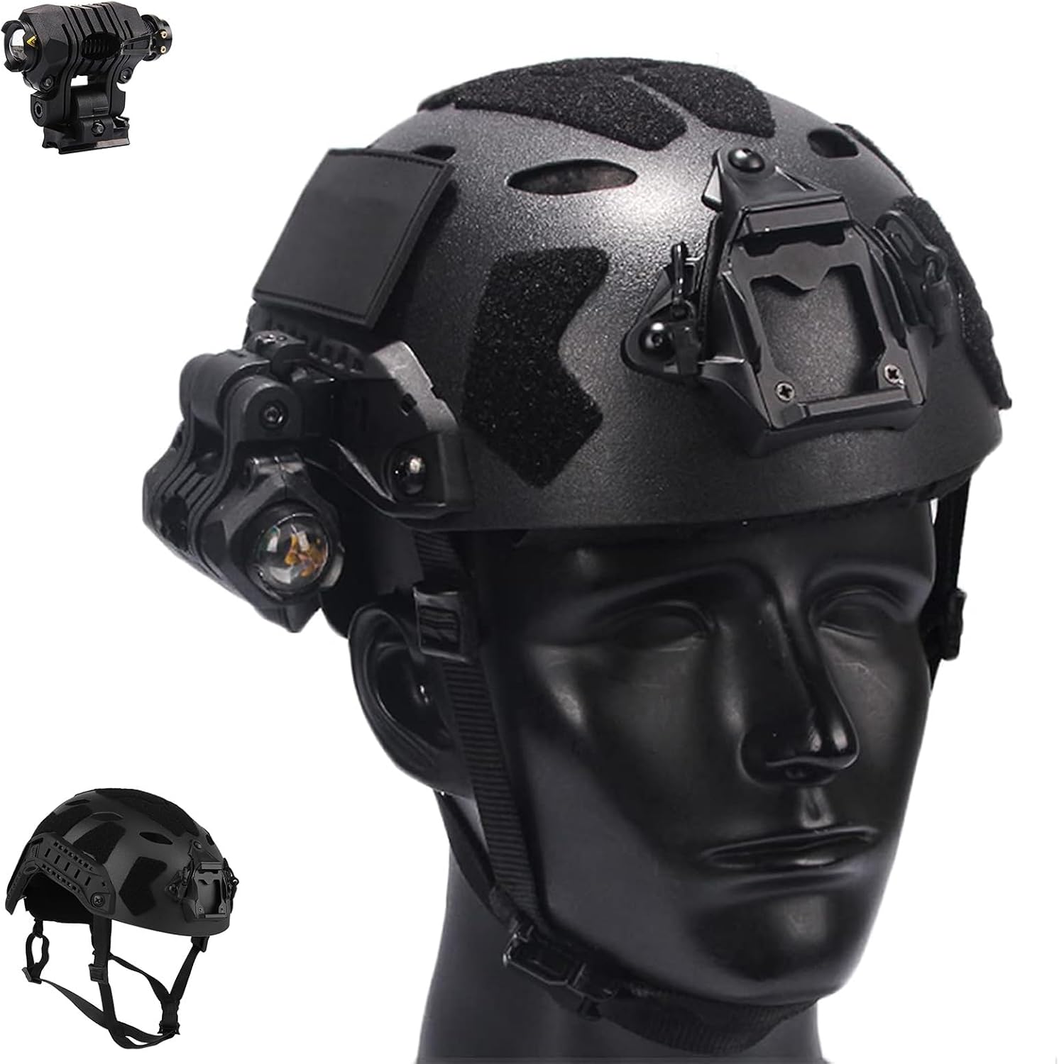Fast Tactical Helmet with Flashlight Set - Protective Gear for Airsoft Paintball Hunting Outdoor Shooting Games