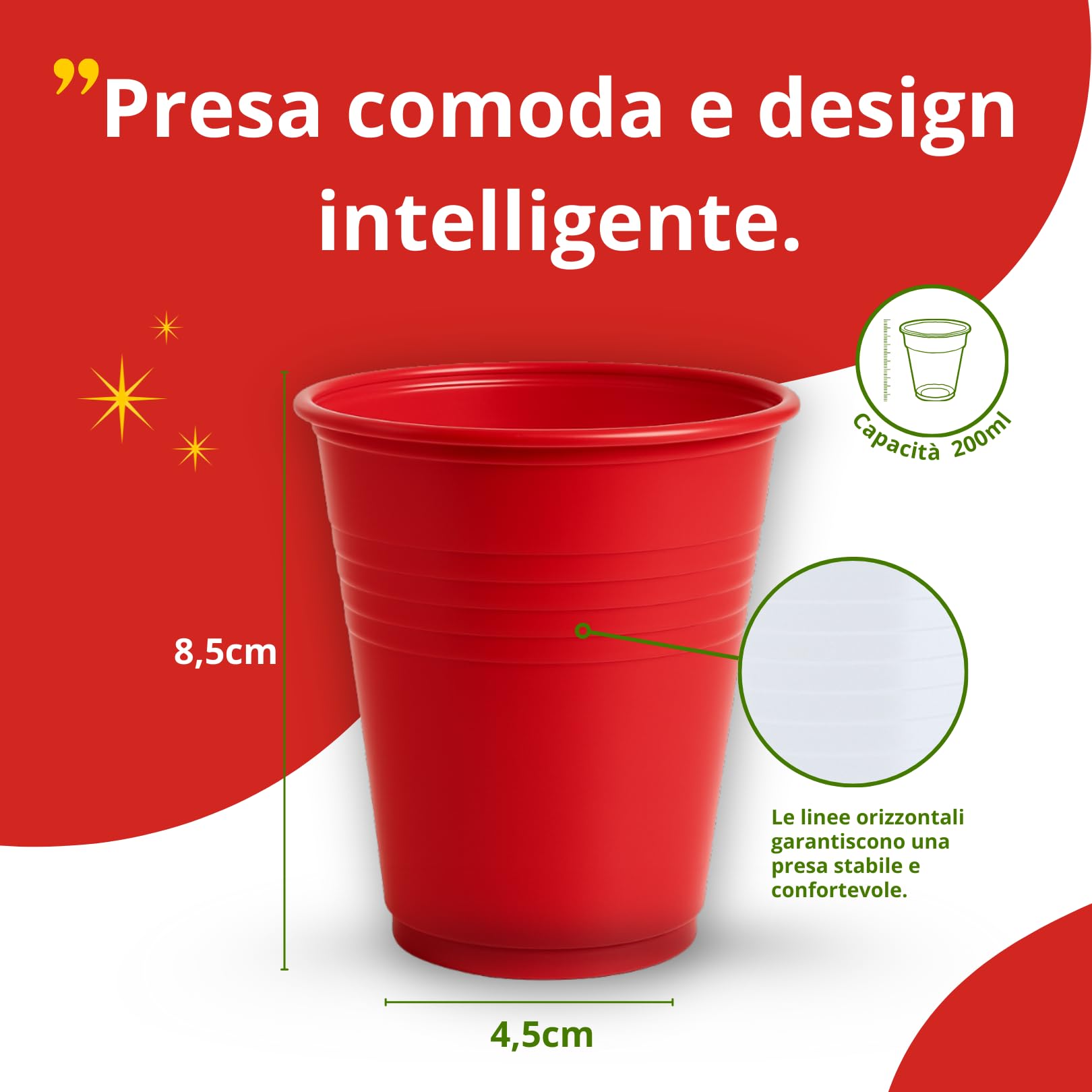 Bicchieri Plastica per Natale 50pz da 200ml Rossi Riutilizzabili (fino a 50 Lavaggi) Lavabili in Lavastoviglie BPA Free Impilabili Per Acqua Cocktail Birra Ideali per Feste Buffet Ufficio Bar Catering