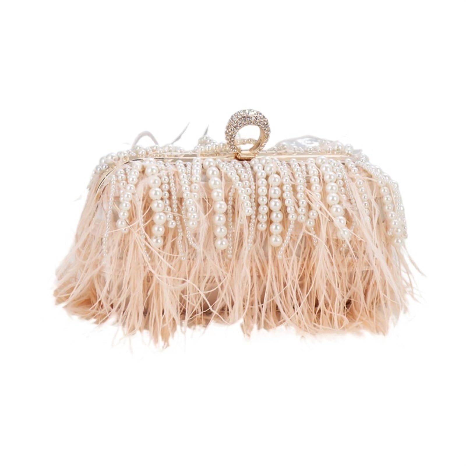 Borsa Piume Borsa a mano con piume di perle, borse da sera donna, borsa anello, pochette cena, festa, a tracolla per festa