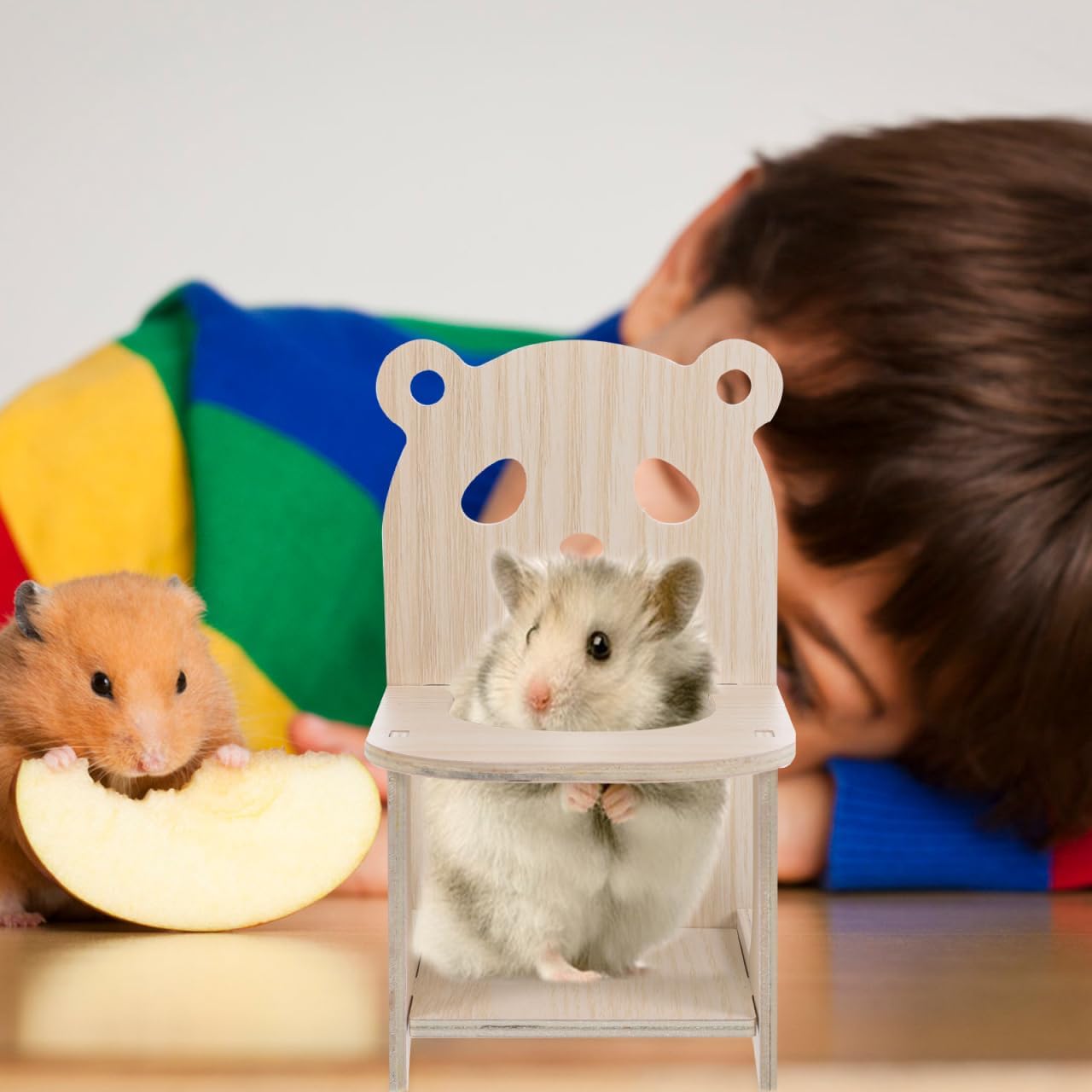 HANABASS Hamster Chair with Tray Mini Wooden Feeding High Chair Small Pet Habitat Furniture for Hamsters Guinea Pigs Chinchillas 4.52X3.93X6.69 Inches