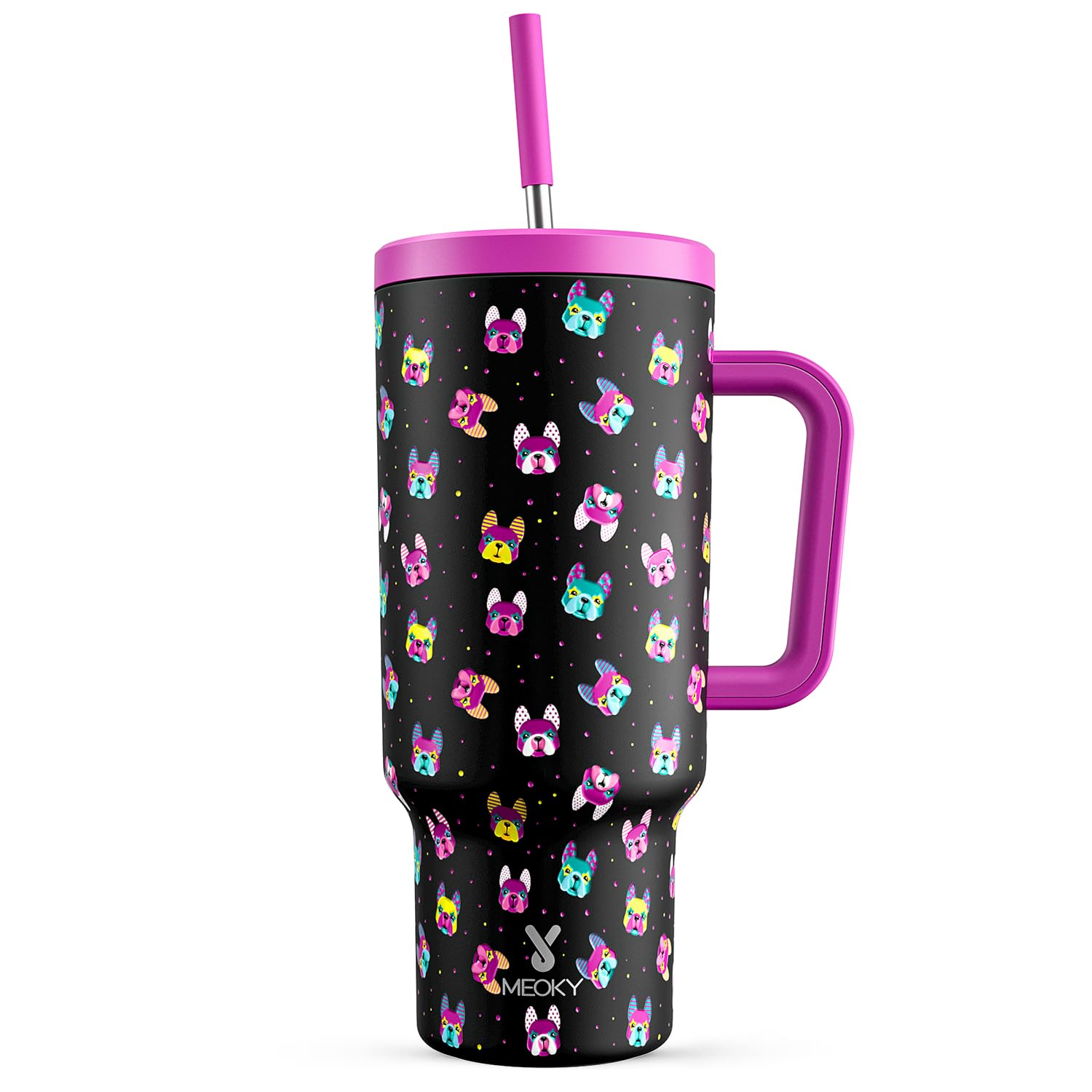 Meoky 40 oz Tumbler with Handle and Straw: Stainless Steel Insulated Tumbler with Lid and Straw - 100% Leak Proof Tumbler for Car Cup Holders - Travelers Commuters Workers, Dog — image 1