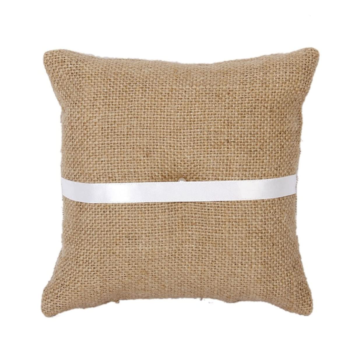 NAMOARLY Set of 6 Ring Bearer Pillow Flower Basket Rustic Burlap Pillow for Wedding Ceremony Lace Trim Country Style Decor Boys