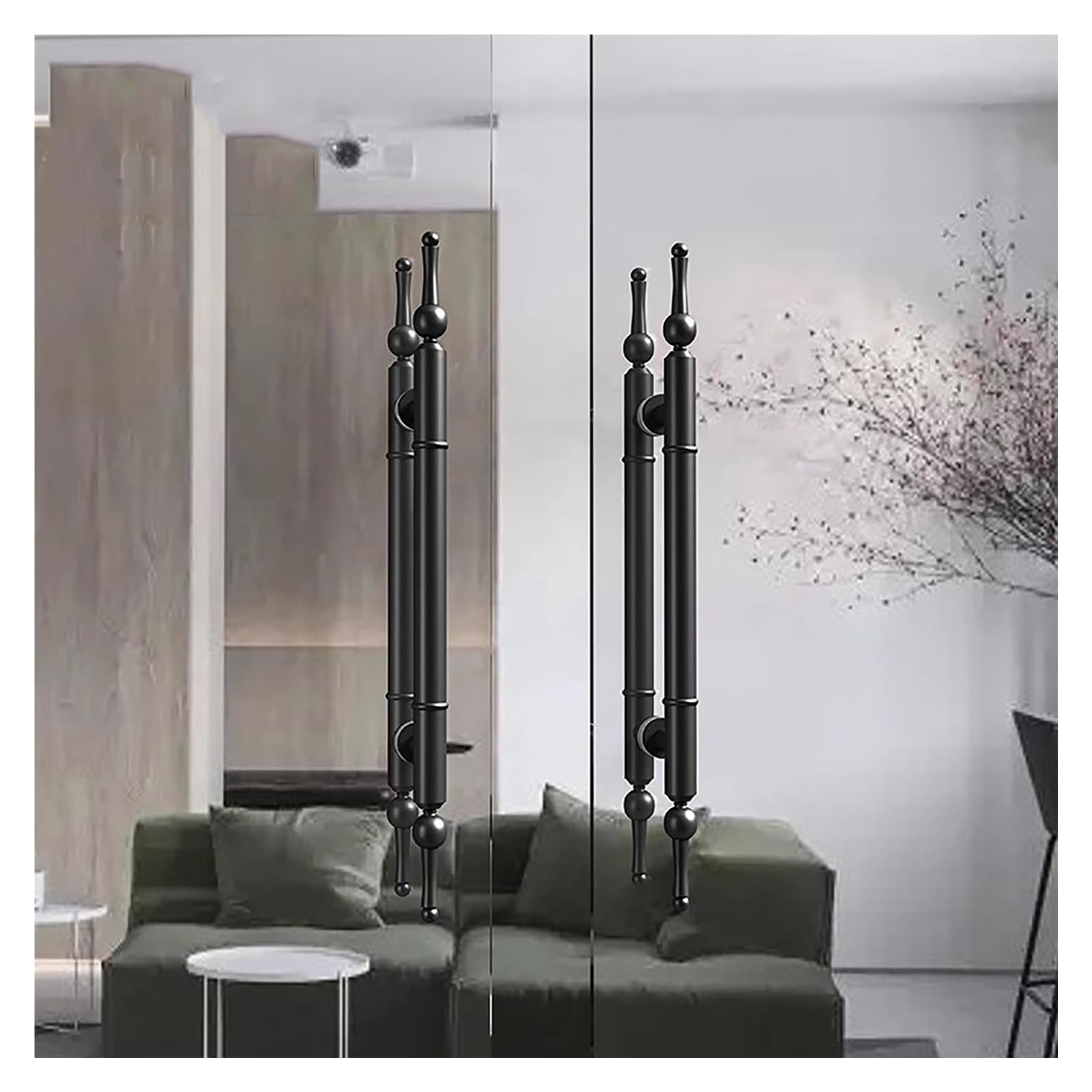 MXXQRHF Contemporary Back-to-Back Barn Door Handle Set, H Shape Pulls for Glass/Wood, 31.5in Black Interior/Exterior Door Hardware, Ideal for Modern Homes.