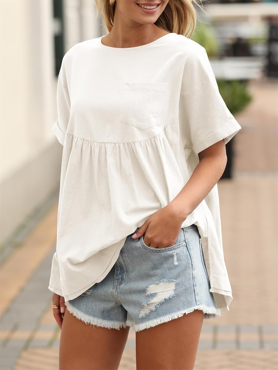 Tankaneo Womens Summer Babydoll Tops Casual Loose Fit Peplum Oversized Tunic Shirts - Image 3