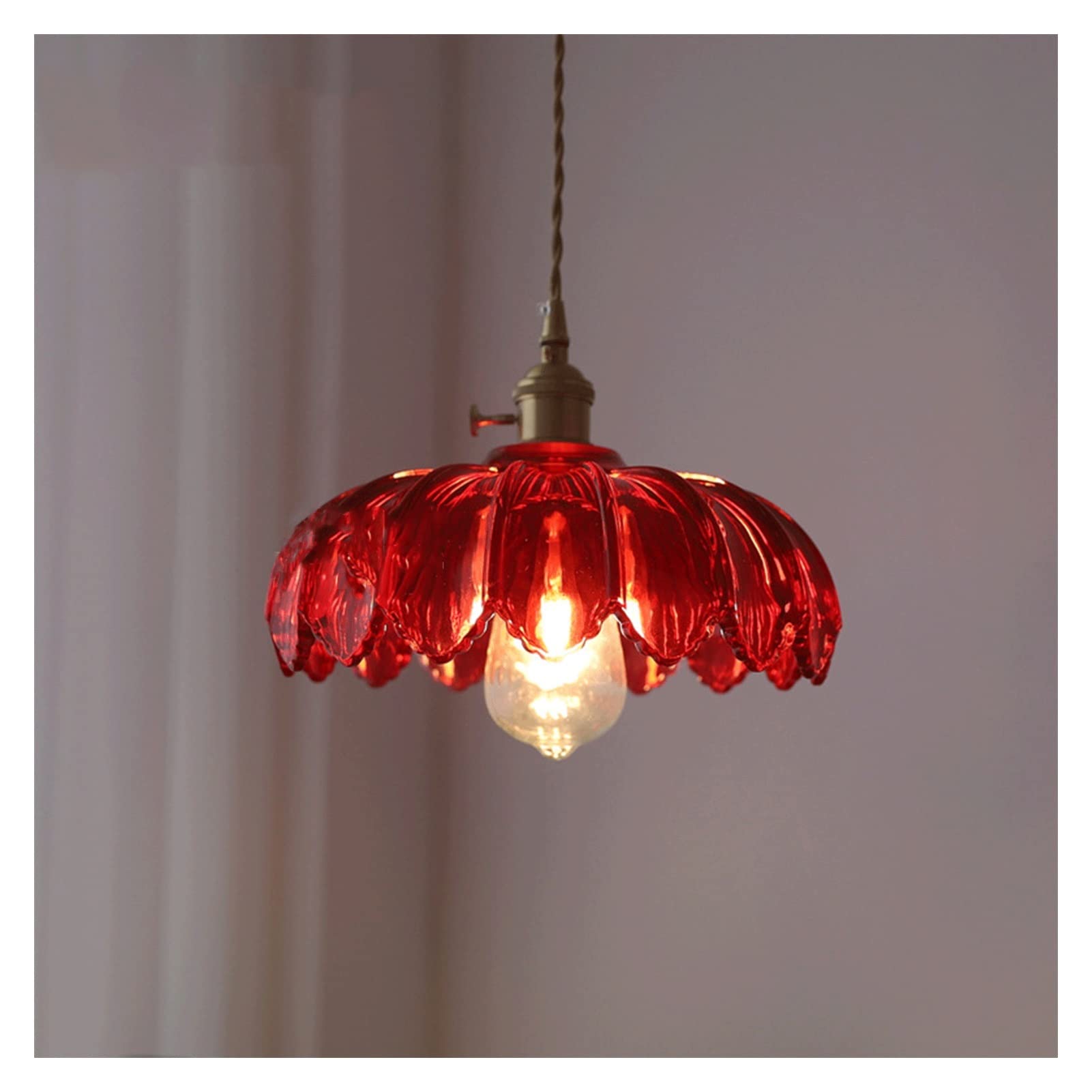 Chandelier Light Vintage Brass Glass Pendant Lamp Farmhouse Glass Lotus Chandelier Industrial Vintage Hanging Light Adjustable Length Ceiling Lighting Fixture for Bedroom Loft Bar Dining Room Hanging