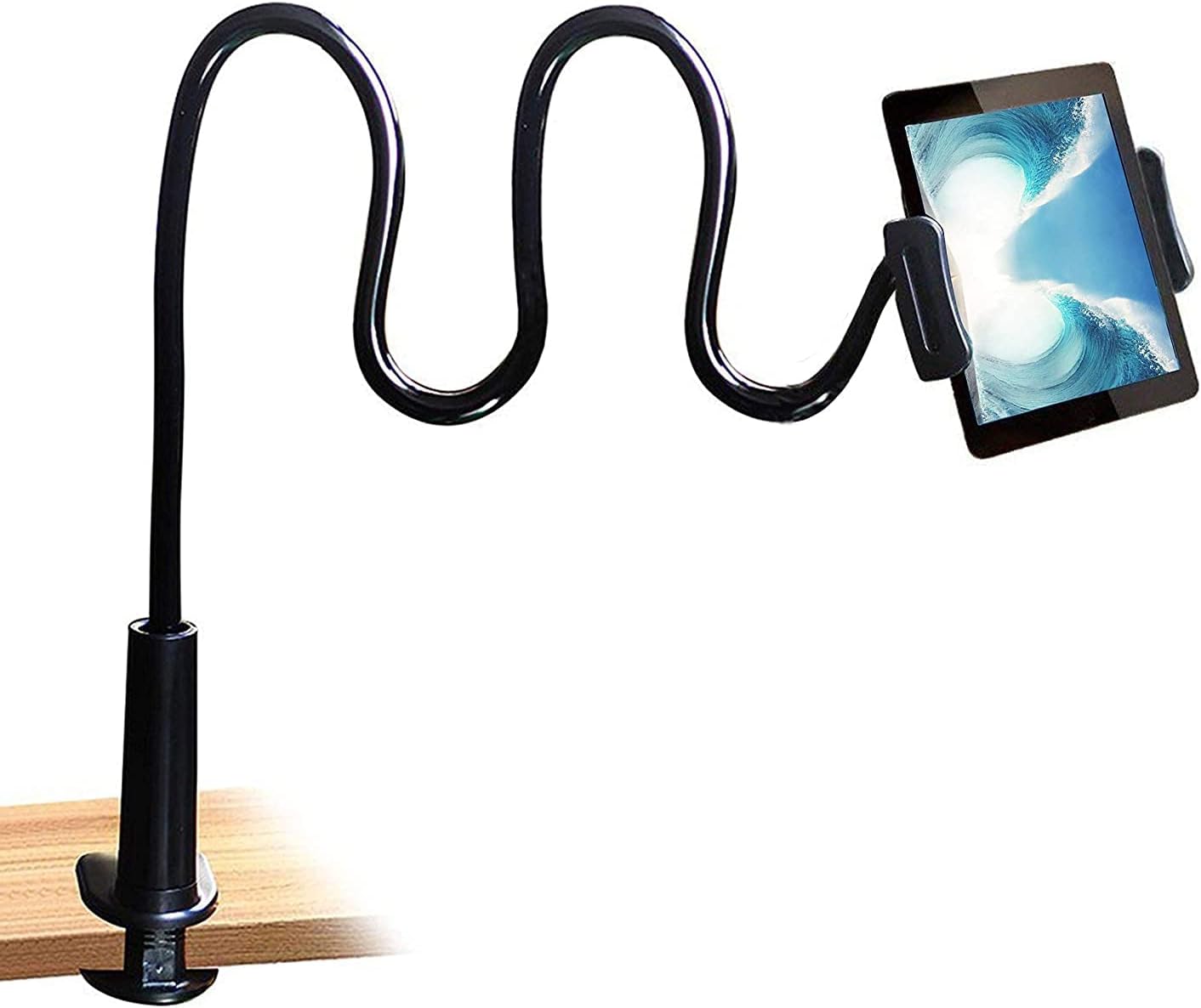 Cellphone & Tablet 2 in 1 Stand Holder Clip with Grip Flexible Long Arm Gooseneck Bracket Mount Clamp Compatible with Pad/iPhone X/8/7/6/6s Plus Samsung S8/S7 Amazon Kindle Fire HD and More- Black