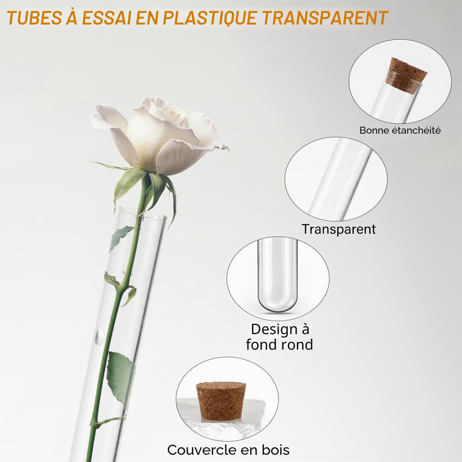 Zikenis 50 Pcs tubes à essai avec bouchon En plastique-Avec liège-150x16mm | Avec 50 étiquettes en papier kraft + 50 cordes de chanvre + 2 entonnoirs + 50 étiquettes - Pour décoration de