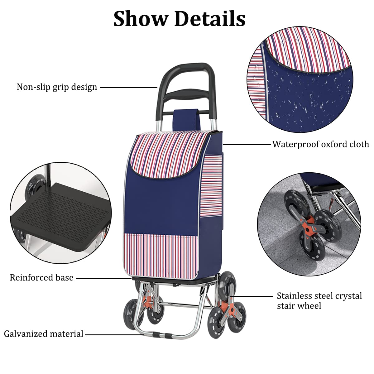Chariot De Courses Pliable VOUNOT - 2 Roues Aluminium, Sac Imperméable 58L - Caddie 2 En 1 Jusqu'à 40kg