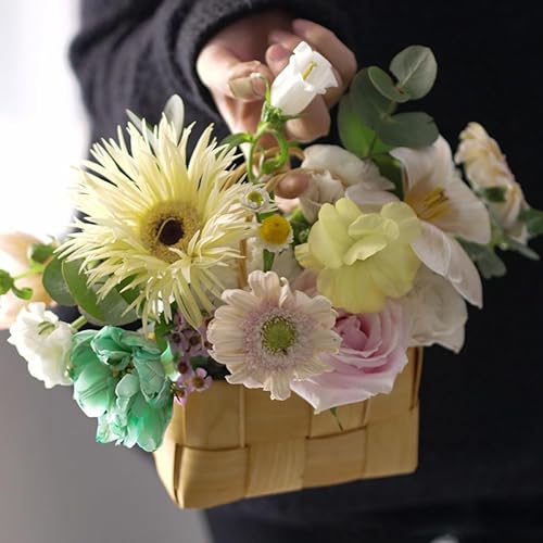 Miniatura 2 de jojofuny 3pcs Wooden Flower Basket Rattan Picnic Basket Harvest Basket Wicker Woven Basket Flower Holding Basket Small Floral Basket Wooden Hamper