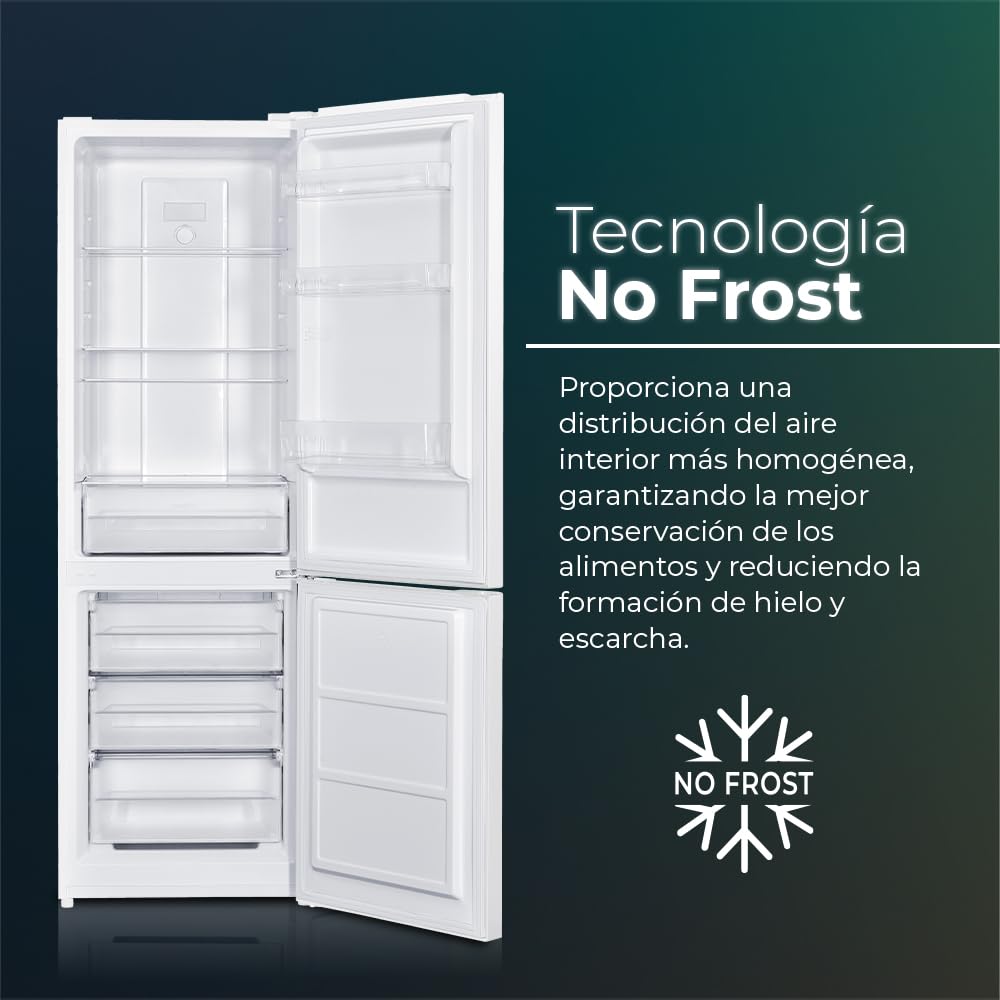 Svan Frigorífico Combi 2 Puertas Blanco SC185602ENF. Capacidad 293 Litros, No Frost, Multi AirFlow, Puerta Reversible, Bajo Nivel Sonoro, Eficiencia Energética Clase E