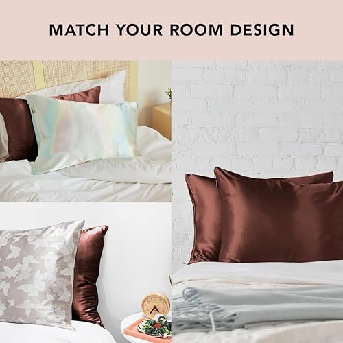 Miniatura 5 de Kitsch Funda de almohada de satén para cabello y piel Queen, más suave que las fundas de almohada de seda, tamaño estándar, 1 paquete, funda de