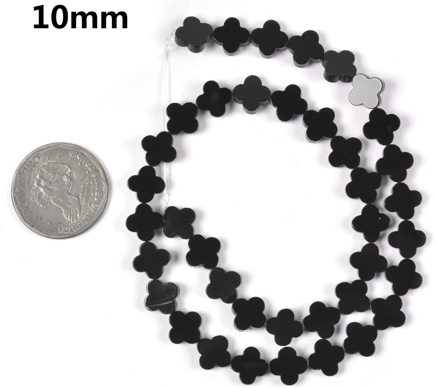 10mm Black Agate Four Leaf Clover Gemstome Loose Beads DIY Jewelry Making Beads 15 Inch - Image 2