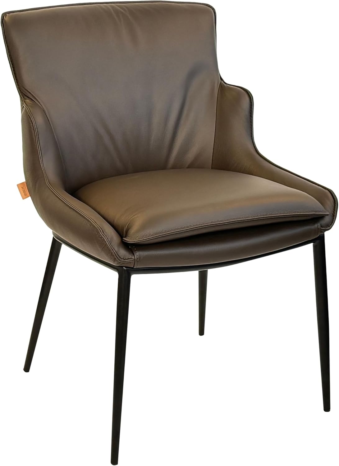 SIX Comfortable Lusso Genuine Leather Chair - High Quality Cowhide Leather Load Capacity up to 150 kg Ergonomic Sturdy Ideal for Dining Room Office Conference Room - Brown